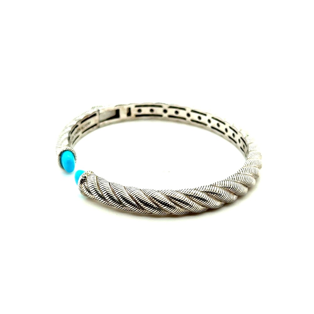 Judith Ripka 925 Sterling Silver Turquoise Twisted Cable Cuff Bracelet Bangle - Picture 5 of 11